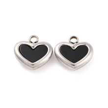 Load image into Gallery viewer, Petite Black and Silver Heart Charm