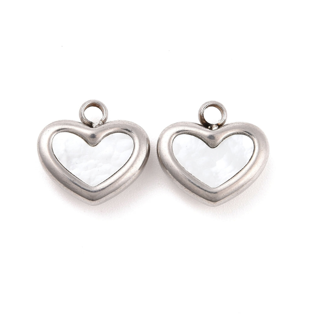 Petite White and Silver Heart Charm