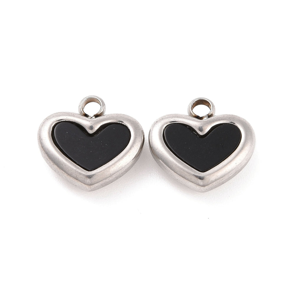 Petite Black and Silver Heart Charm