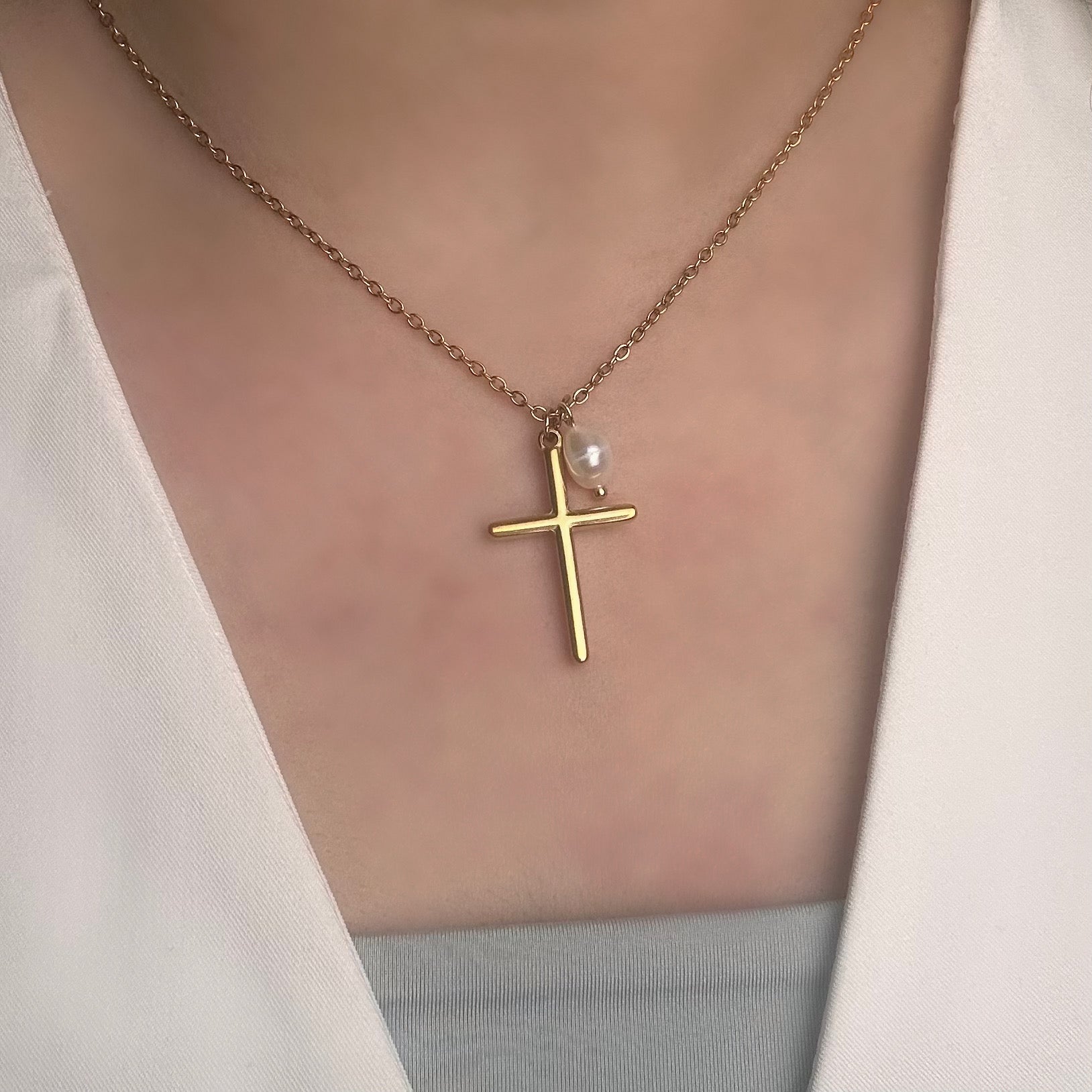 Cross and Pearl Necklace