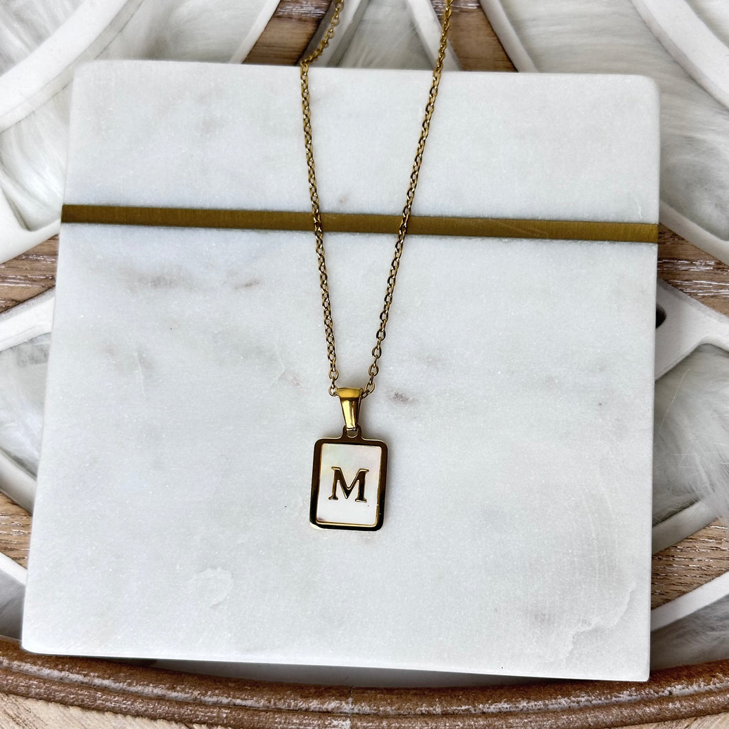 Rectangle Mother Pearl Initial