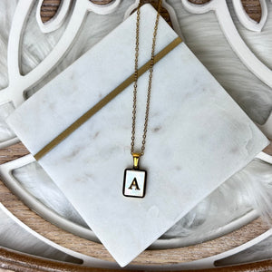 Rectangle Mother Pearl Initial