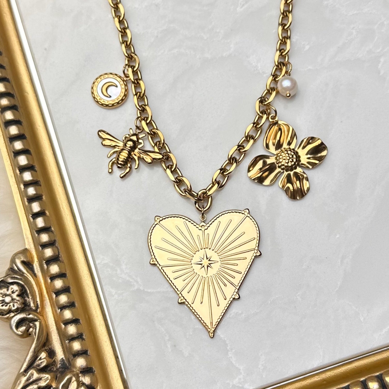 Wildflower Heart Charm Necklace