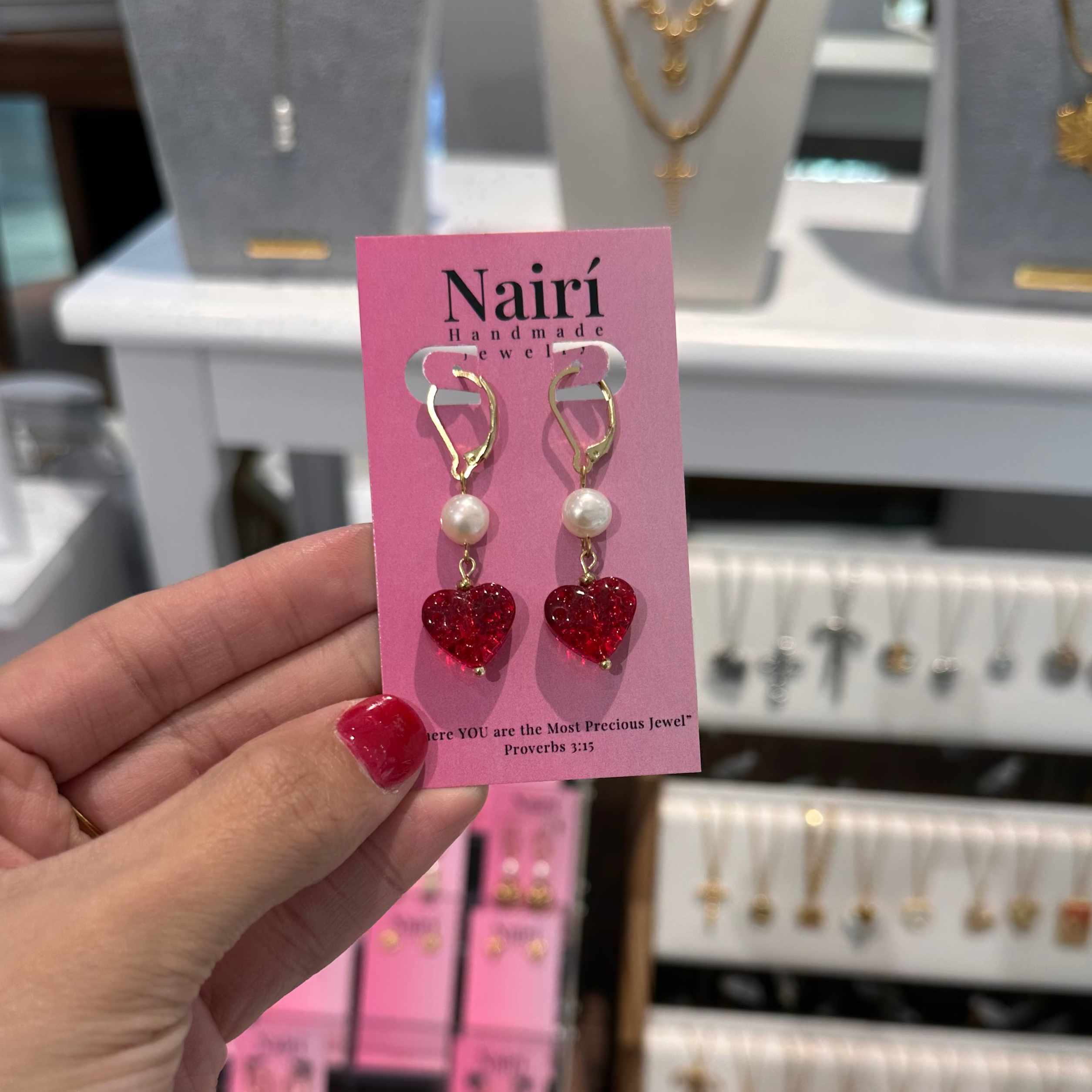 Red Heart and Pearl Earrings