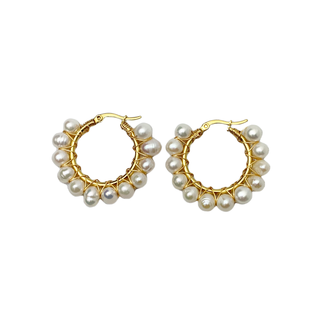 Small Pearl Hoops
