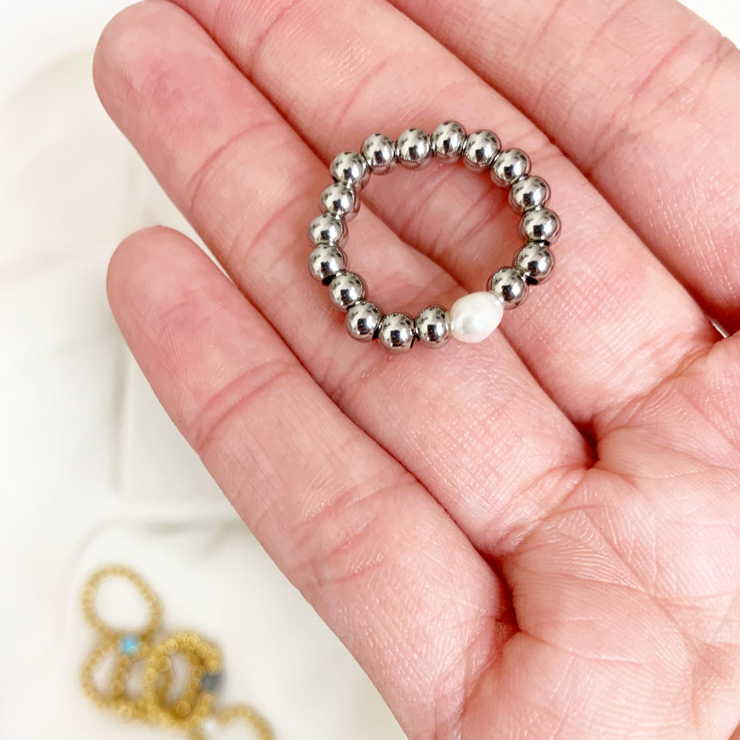 Steel Pearl Ring